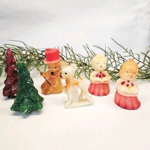 Vintage Christmas Gurley Candles Choir Boys, Snowmen, Glitter Trees & Deer 1950